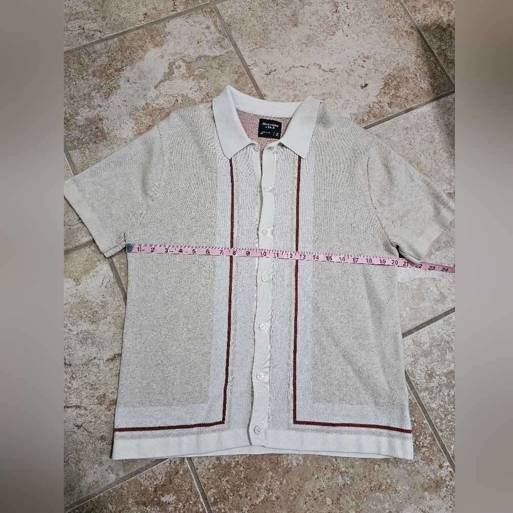 Abercrombie & Fitch Men Medium Beige Knit Button Polo Shirt Preppy Retro Minimal - Picture 5 of 6